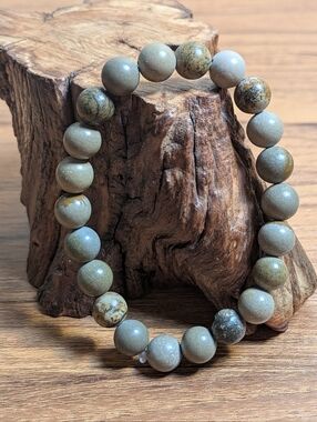 Grey Picture Jasper 8mm Crystal Bracelet